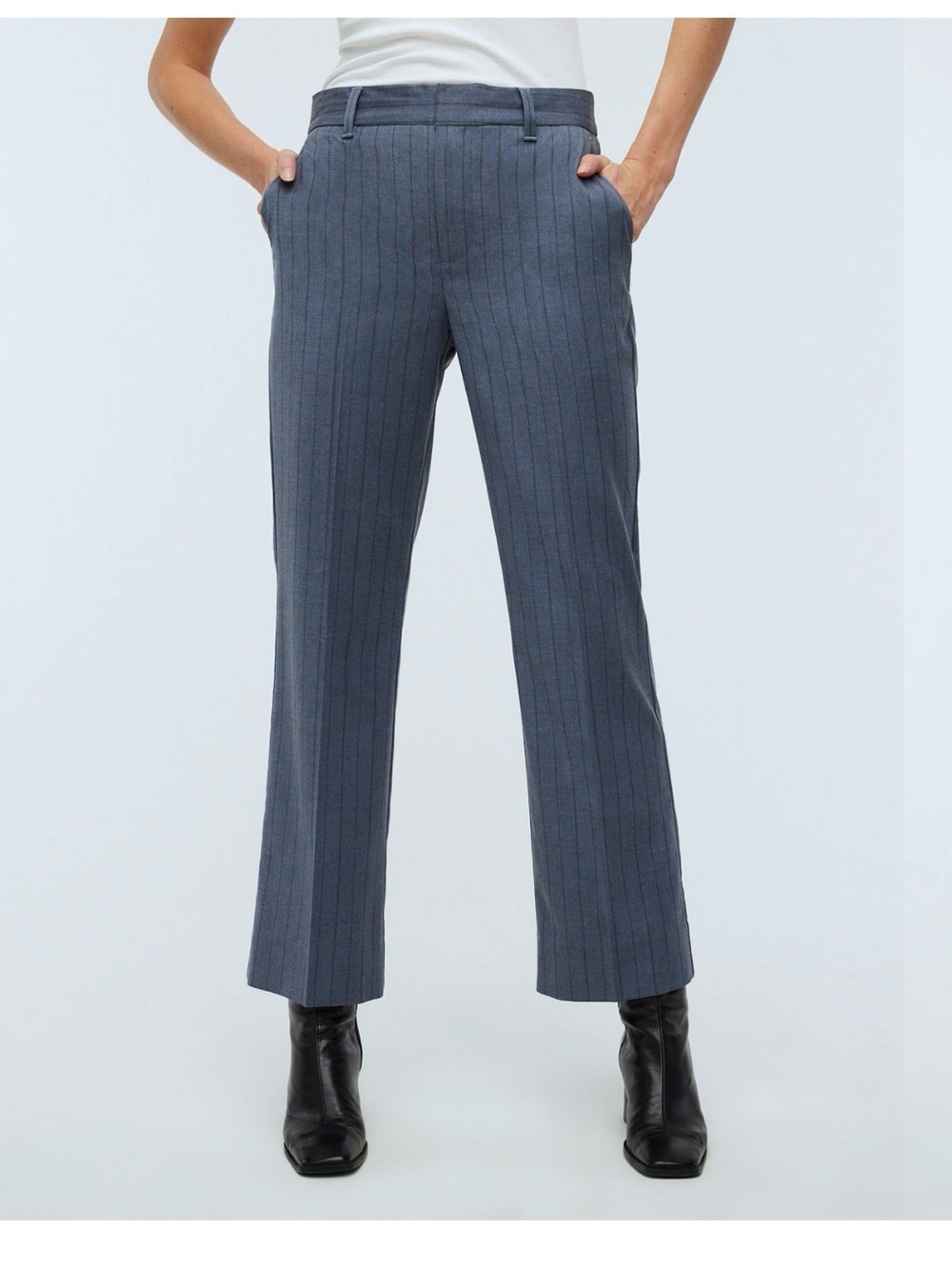 Madewell Flare Ankle Tailored Pinstripe Trousers in Mediterranean Blue